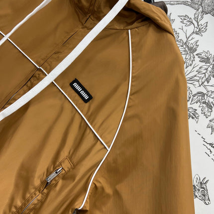 MIU 25S HOODED JACKET BROWN IN NYLON 263023