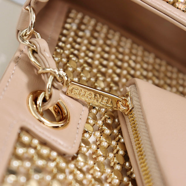CHANEL 25S FLAP BAG 20 CM IN BEIGE CRYSTAL EMBELLISHMENT