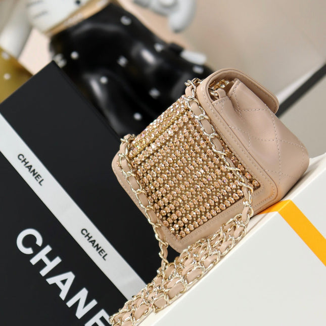 CHANEL 25S FLAP BAG 20 CM IN BEIGE CRYSTAL EMBELLISHMENT