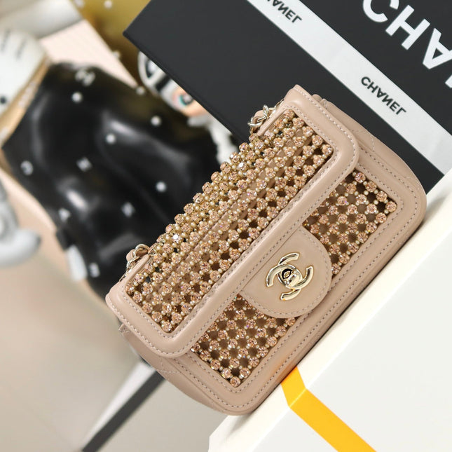 CHANEL 25S FLAP BAG 20 CM IN BEIGE CRYSTAL EMBELLISHMENT
