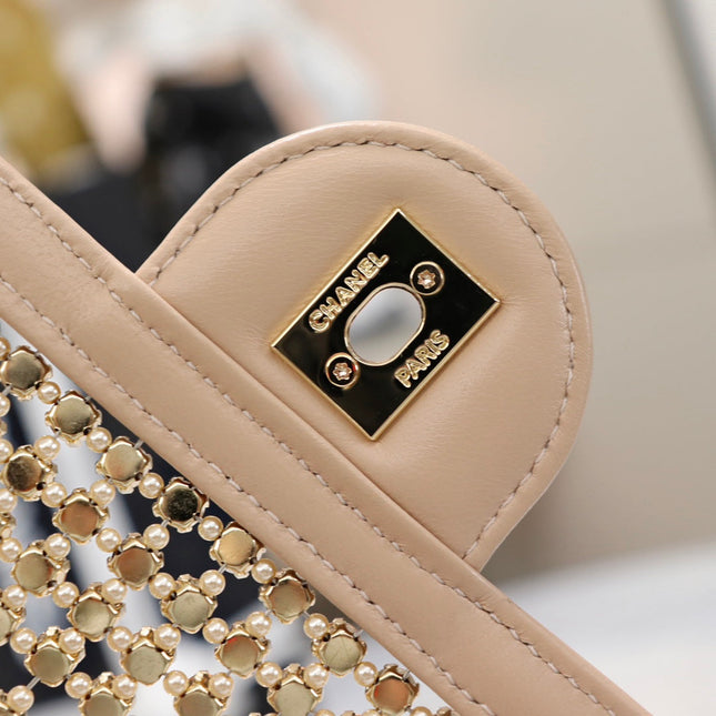 CHANEL 25S FLAP BAG 20 CM IN BEIGE CRYSTAL EMBELLISHMENT