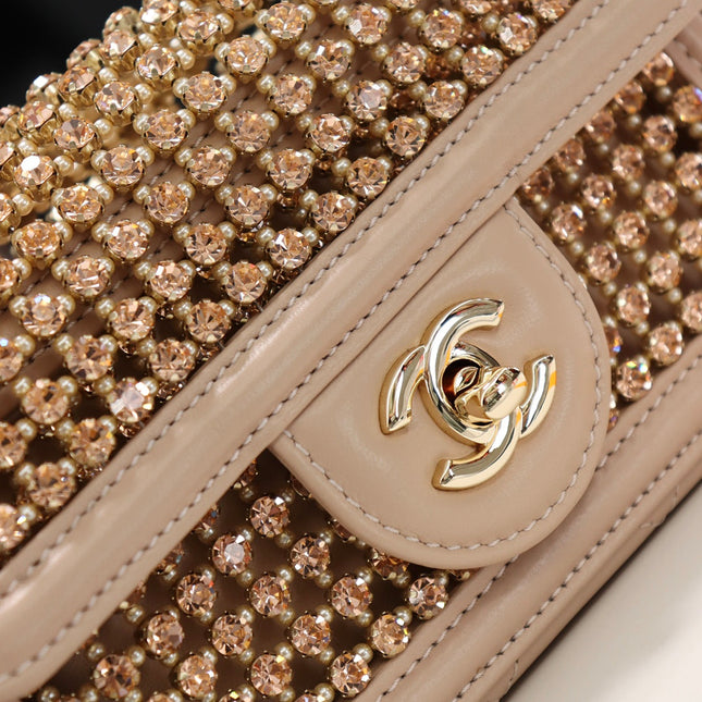 CHANEL 25S FLAP BAG 20 CM IN BEIGE CRYSTAL EMBELLISHMENT