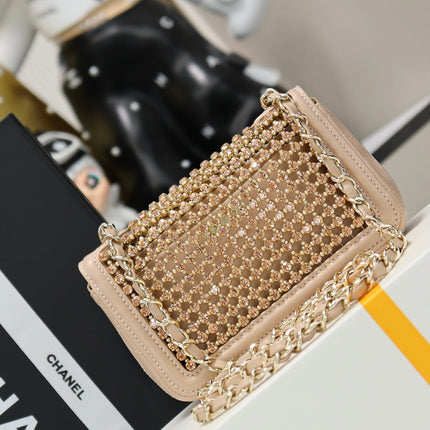 CHANEL 25S FLAP BAG 20 CM IN BEIGE CRYSTAL EMBELLISHMENT