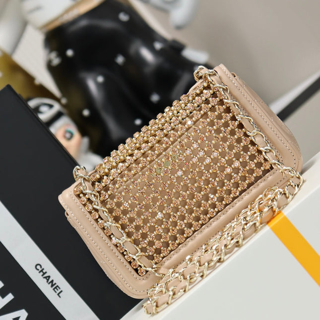 CHANEL 25S FLAP BAG 20 CM IN BEIGE CRYSTAL EMBELLISHMENT
