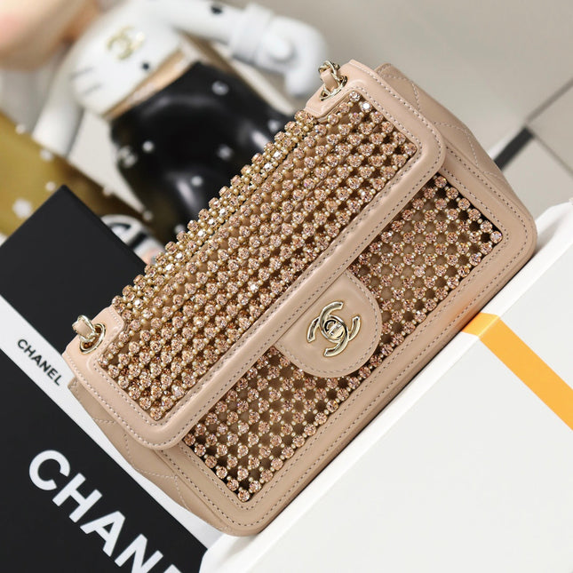 CHANEL 25S FLAP BAG 25 CM IN BEIGE CRYSTAL EMBELLISHMENT