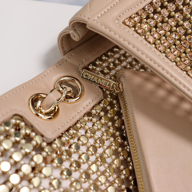 CHANEL 25S FLAP BAG 25 CM IN BEIGE CRYSTAL EMBELLISHMENT