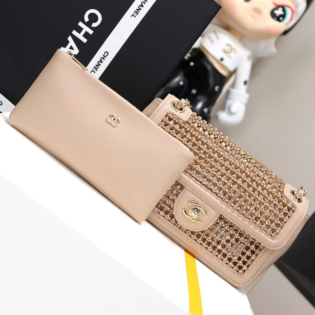 CHANEL 25S FLAP BAG 25 CM IN BEIGE CRYSTAL EMBELLISHMENT