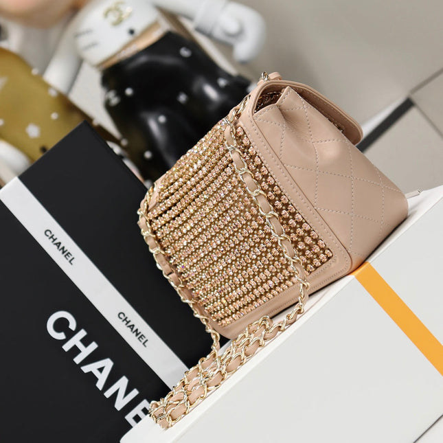 CHANEL 25S FLAP BAG 25 CM IN BEIGE CRYSTAL EMBELLISHMENT
