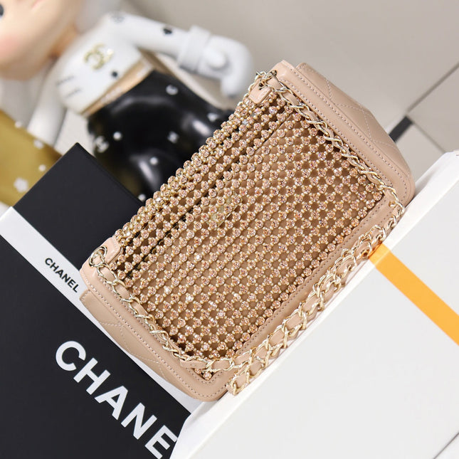 CHANEL 25S FLAP BAG 25 CM IN BEIGE CRYSTAL EMBELLISHMENT