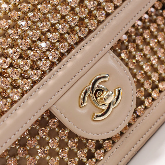 CHANEL 25S FLAP BAG 25 CM IN BEIGE CRYSTAL EMBELLISHMENT