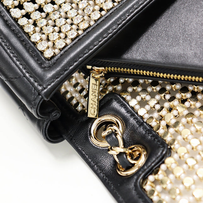 CHANEL 25S FLAP BAG 25 CM IN BLACK CRYSTAL EMBELLISHMENT