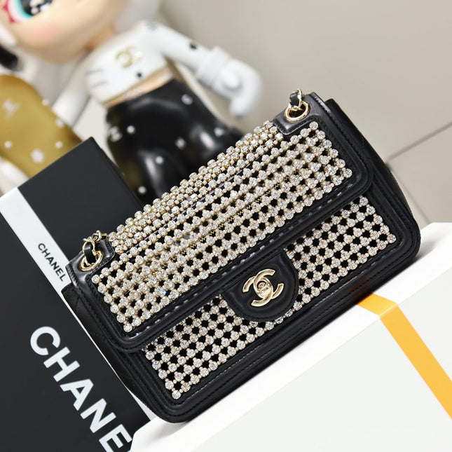 CHANEL 25S FLAP BAG 25 CM IN BLACK CRYSTAL EMBELLISHMENT