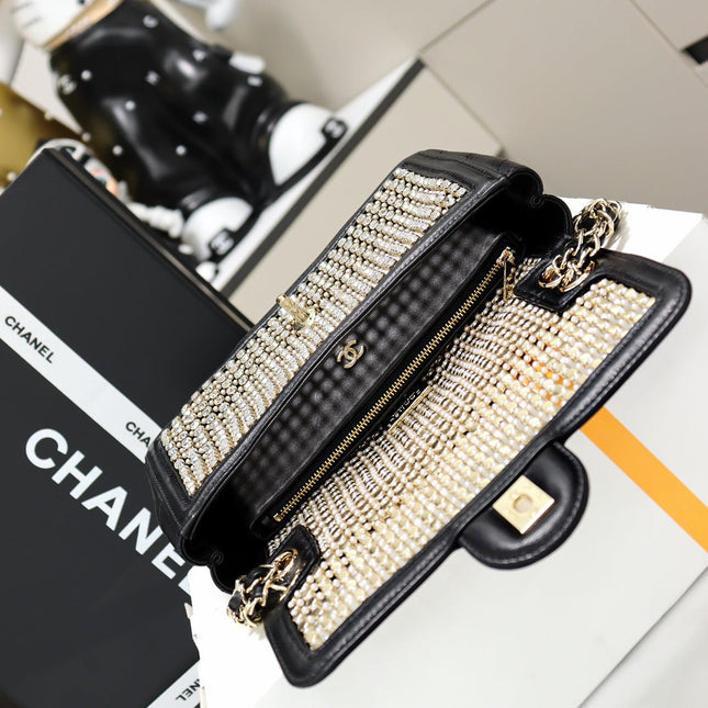CHANEL 25S FLAP BAG 25 CM IN BLACK CRYSTAL EMBELLISHMENT