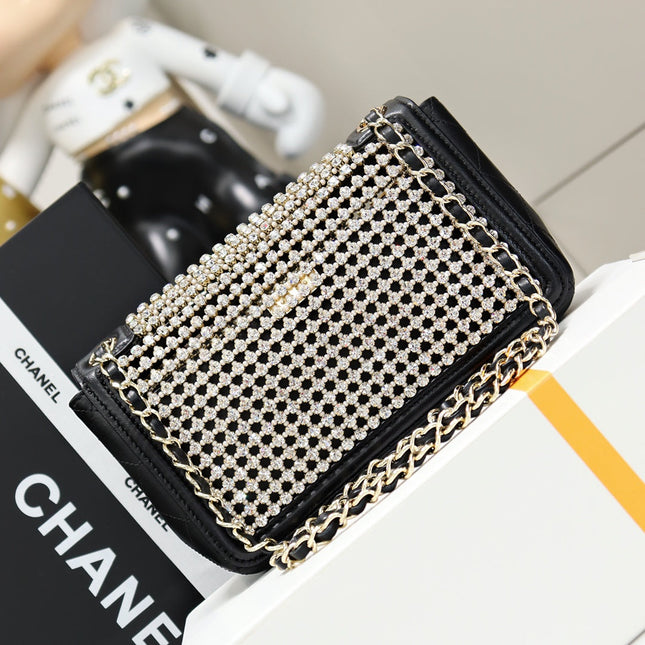 CHANEL 25S FLAP BAG 25 CM IN BLACK CRYSTAL EMBELLISHMENT