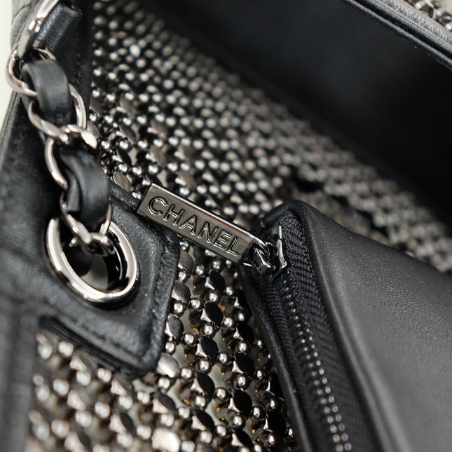 CHANEL 25S FLAP BAG 20 CM IN BLACK LAMBSKIN MIX CRYSTAL EMBELLISHMENT