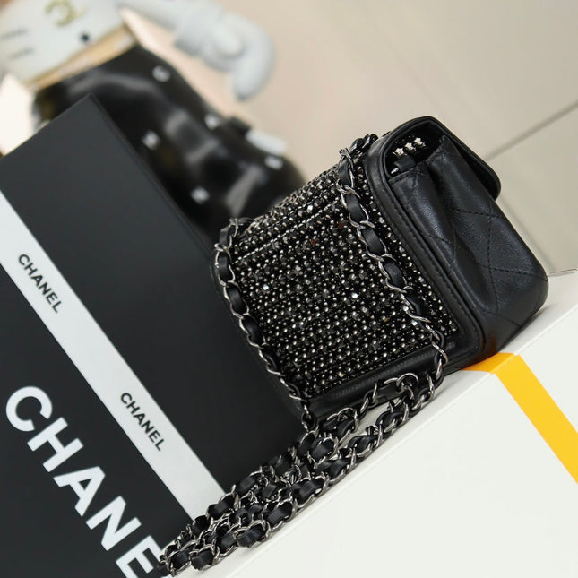 CHANEL 25S FLAP BAG 20 CM IN BLACK LAMBSKIN MIX CRYSTAL EMBELLISHMENT