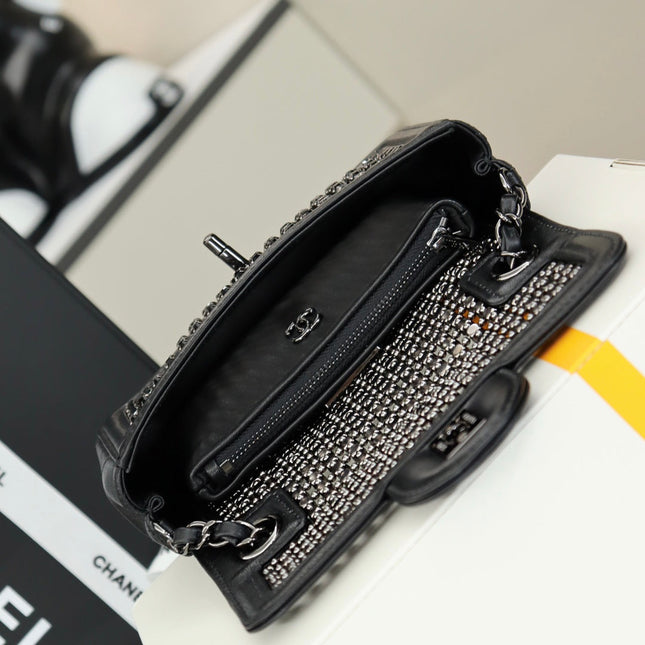 CHANEL 25S FLAP BAG 20 CM IN BLACK LAMBSKIN MIX CRYSTAL EMBELLISHMENT