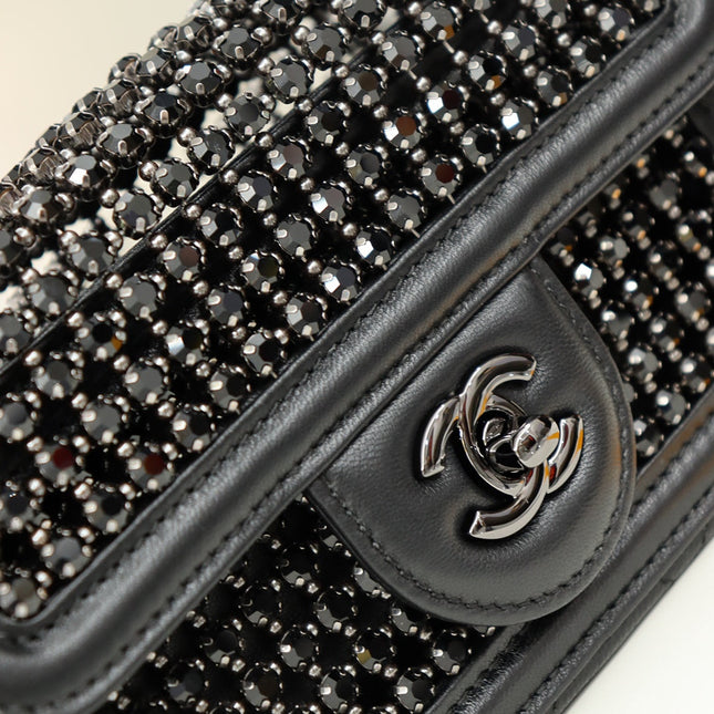 CHANEL 25S FLAP BAG 20 CM IN BLACK LAMBSKIN MIX CRYSTAL EMBELLISHMENT