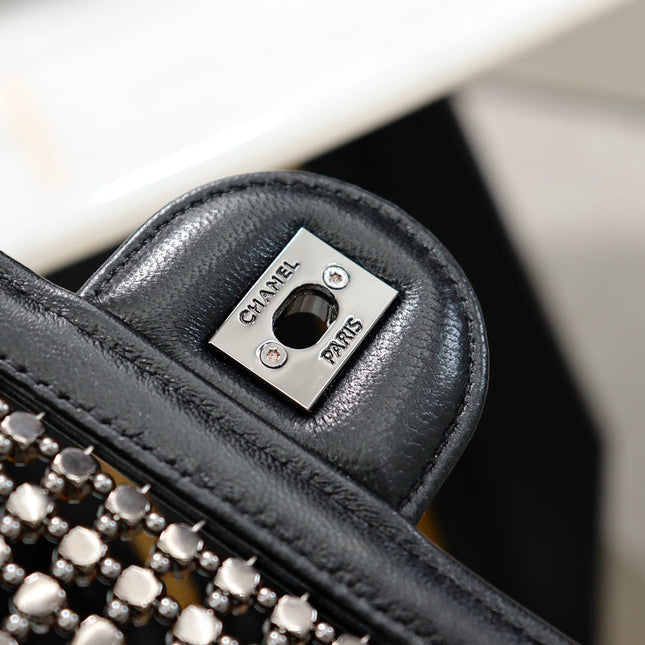 CHANEL 25S FLAP BAG 25 CM IN BLACK LAMBSKIN MIX CRYSTAL EMBELLISHMENT