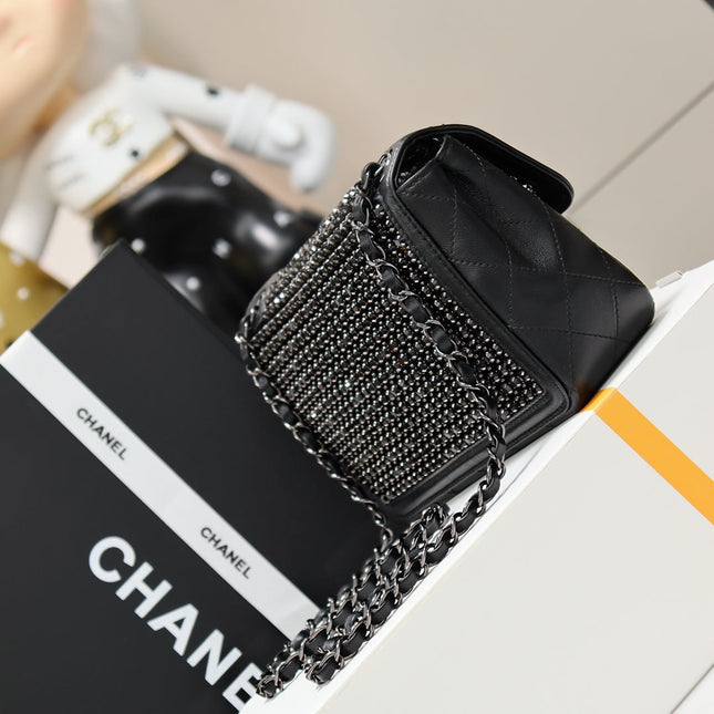 CHANEL 25S FLAP BAG 25 CM IN BLACK LAMBSKIN MIX CRYSTAL EMBELLISHMENT