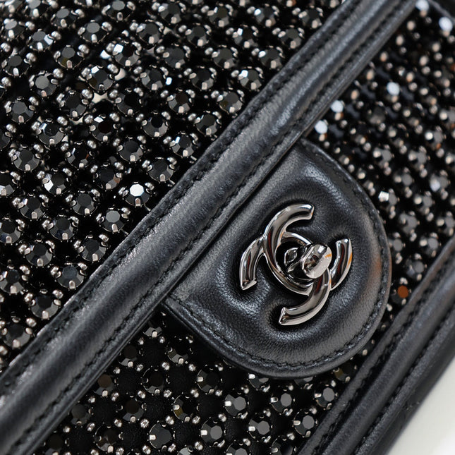 CHANEL 25S FLAP BAG 25 CM IN BLACK LAMBSKIN MIX CRYSTAL EMBELLISHMENT