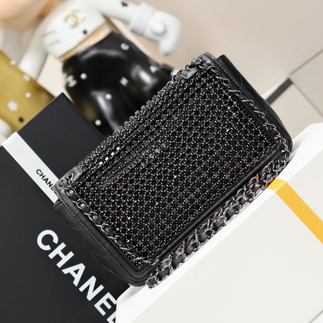CHANEL 25S FLAP BAG 25 CM IN BLACK LAMBSKIN MIX CRYSTAL EMBELLISHMENT