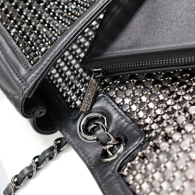 CHANEL 25S FLAP BAG 25 CM IN BLACK LAMBSKIN MIX CRYSTAL EMBELLISHMENT