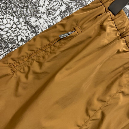 MIU 25S HIGH WAIST SHORTS BROWN IN NYLON 263021