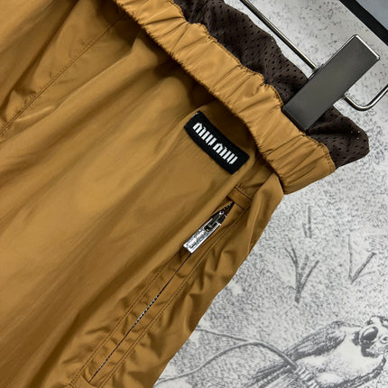 MIU 25S HIGH WAIST SHORTS BROWN IN NYLON 263021