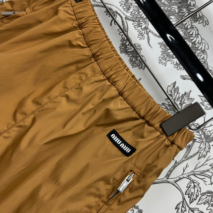 MIU 25S HIGH WAIST SHORTS BROWN IN NYLON 263021