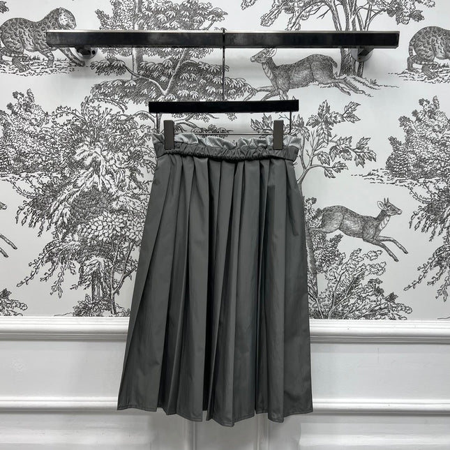 MIU 25S PLEASED SKIRT GREY IN NYLON 263129