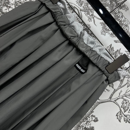 MIU 25S PLEASED SKIRT GREY IN NYLON 263129
