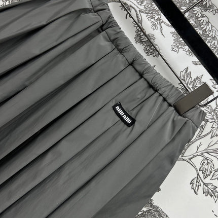 MIU 25S PLEASED SKIRT GREY IN NYLON 263129