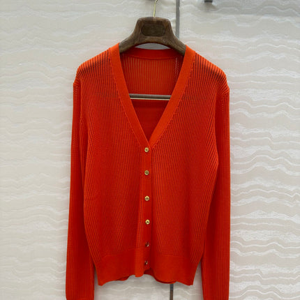 LP RED ORANGE V-NECK KNIT CARDIGAN