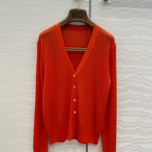 LP RED ORANGE V-NECK KNIT CARDIGAN