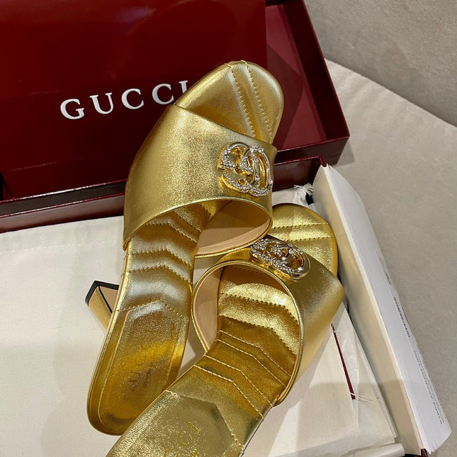 GG HIGH HEELS 70 IN SHINY GOLD LAMBSKIN GOLD HARDWARE WITH CRYSTALS