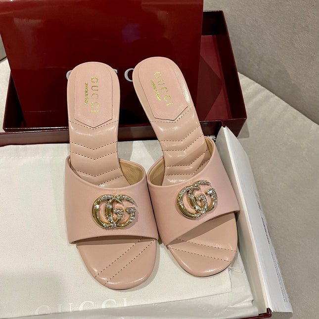 GG HIGH HEELS 70 IN PASTEL PINK LAMBSKIN GOLD HARDWARE WITH CRYSTALS