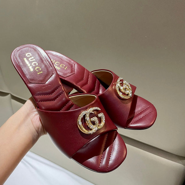 GG HIGH HEELS 70 IN RED LAMBSKIN GOLD HARDWARE WITH CRYSTALS