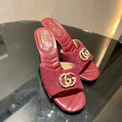 GG HIGH HEELS 70 IN RED LAMBSKIN AND FABRIC GOLD HARDWARE WITH CRYSTALS