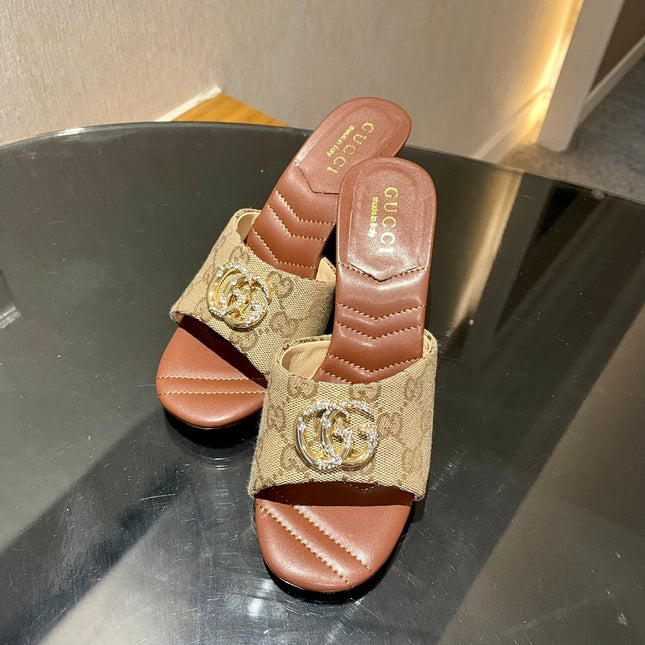 GG HIGH HEELS 70 IN BROWN LAMBSKIN GOLD HARDWARE WITH CRYSTALS