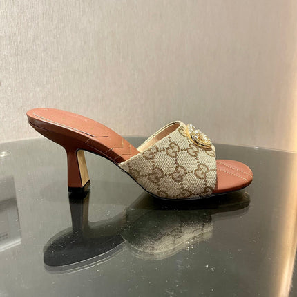 GG HIGH HEELS 70 IN BROWN LAMBSKIN GOLD HARDWARE WITH CRYSTALS