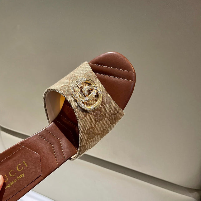 GG HIGH HEELS 70 IN BROWN LAMBSKIN GOLD HARDWARE WITH CRYSTALS