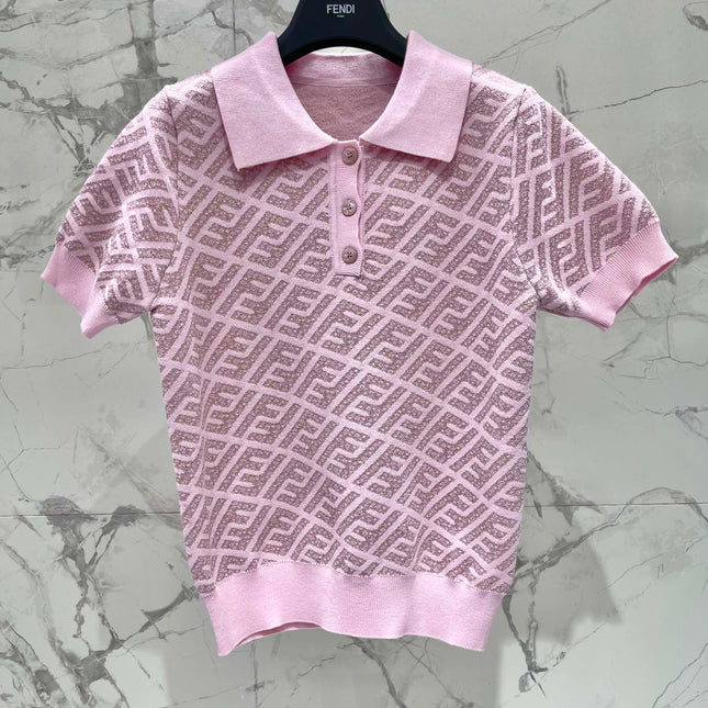 FEND 25S SHORT SLEEVE JACQUARD KNIT LAPEL 264238