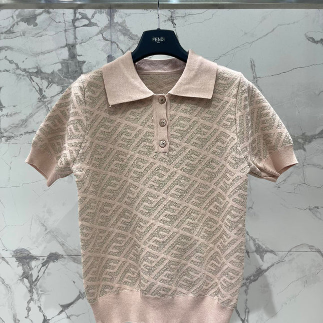 FEND 25S SHORT SLEEVE JACQUARD KNIT LAPEL 264020