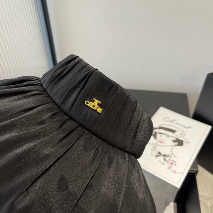 WIDE BRIM HALF HEAD HAT MODEL 650342 IN BLACK PLEATED SATIN