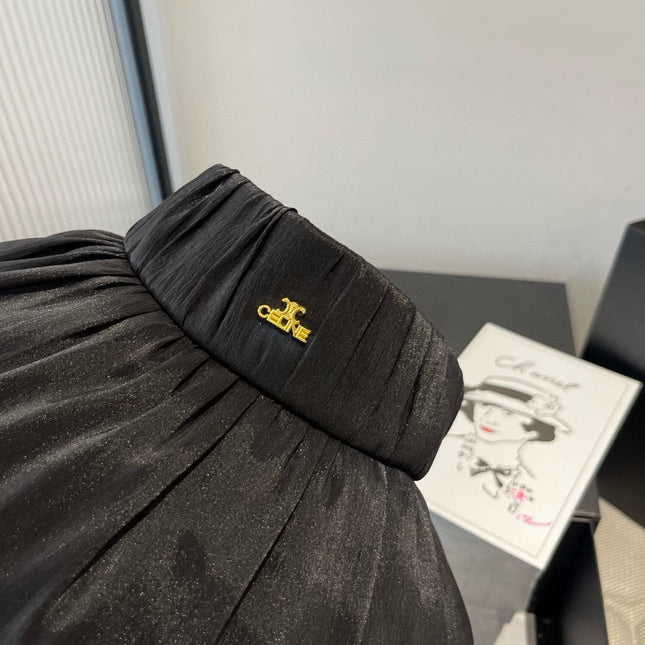 WIDE BRIM HALF HEAD HAT MODEL 650342 IN BLACK PLEATED SATIN