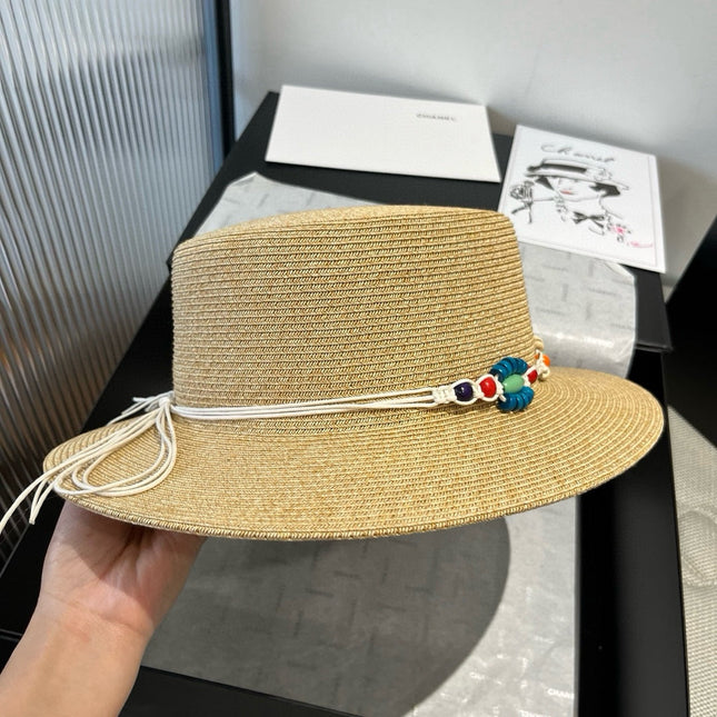BEAD DECOR STRAW HAT MODEL 650345 IN NATURAL WOVEN STRAW