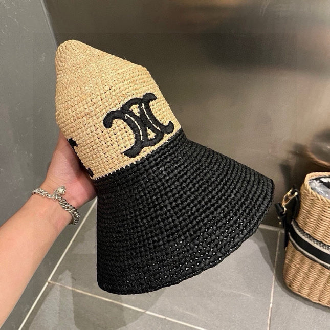 WIDE BRIM HAT MODEL 650346 IN NATURAL & BLACK WOVEN STRAW