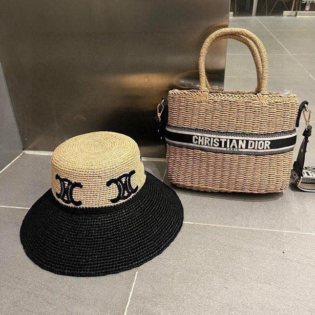 WIDE BRIM HAT MODEL 650346 IN NATURAL & BLACK WOVEN STRAW