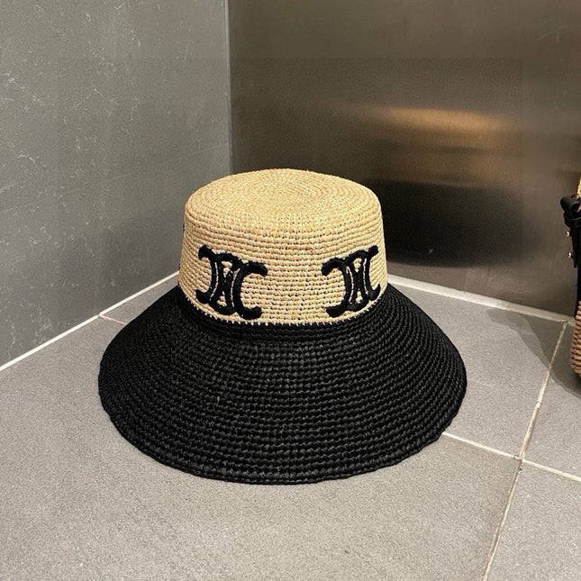WIDE BRIM HAT MODEL 650346 IN NATURAL & BLACK WOVEN STRAW